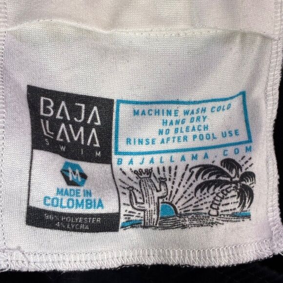 Baja Llama Men’s Swim Trunks Size Medium Black Yellow Trim Quick Dry - Picture 10 of 10